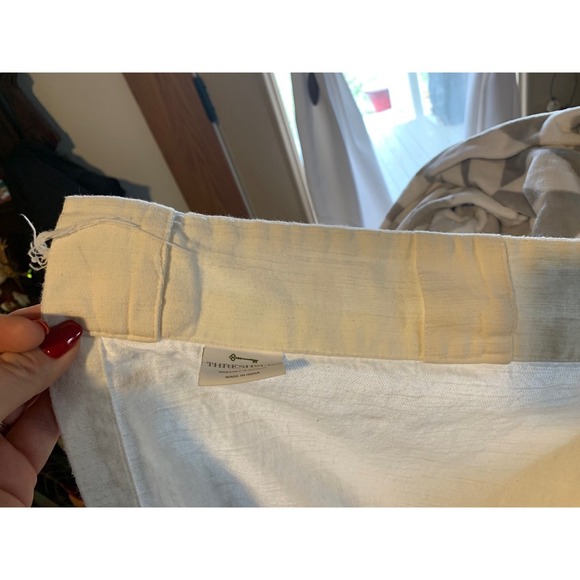 Ivory White Curtain Panel with Gold Geometric Trim, Window Covering Drape - Picture 4 of 8